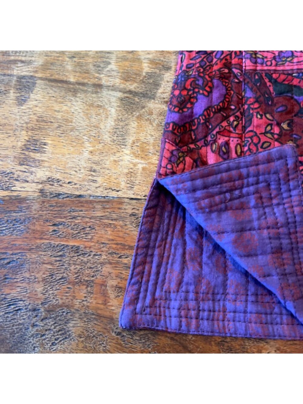 Reversible Purple & Pink Quilted Jacket With Paisley Print Button Front Mandarin - Picture 6 of 7